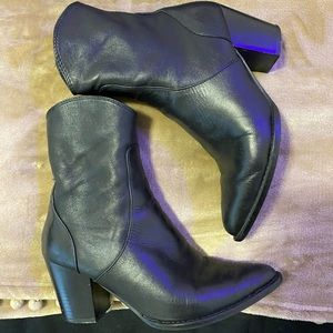 Zara Leather Heeled Pointed Toe Ankle Boots